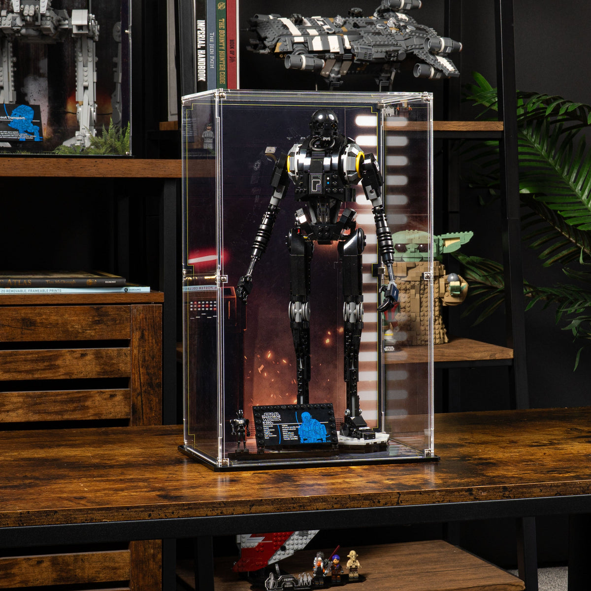 LEGO K-2SO Security Droid 75434: model and display case shown together.