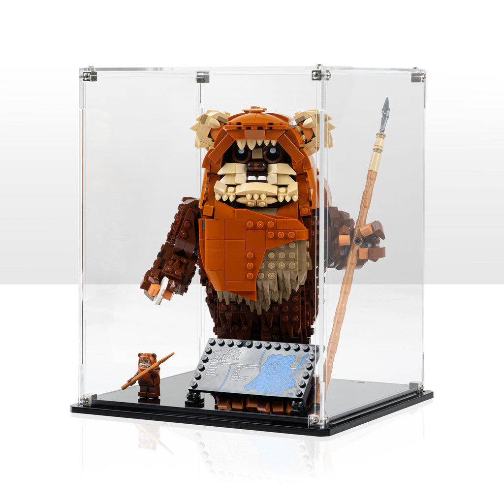 LEGO Wicket the Ewok 75430: complete model with the display case; Clear Background.