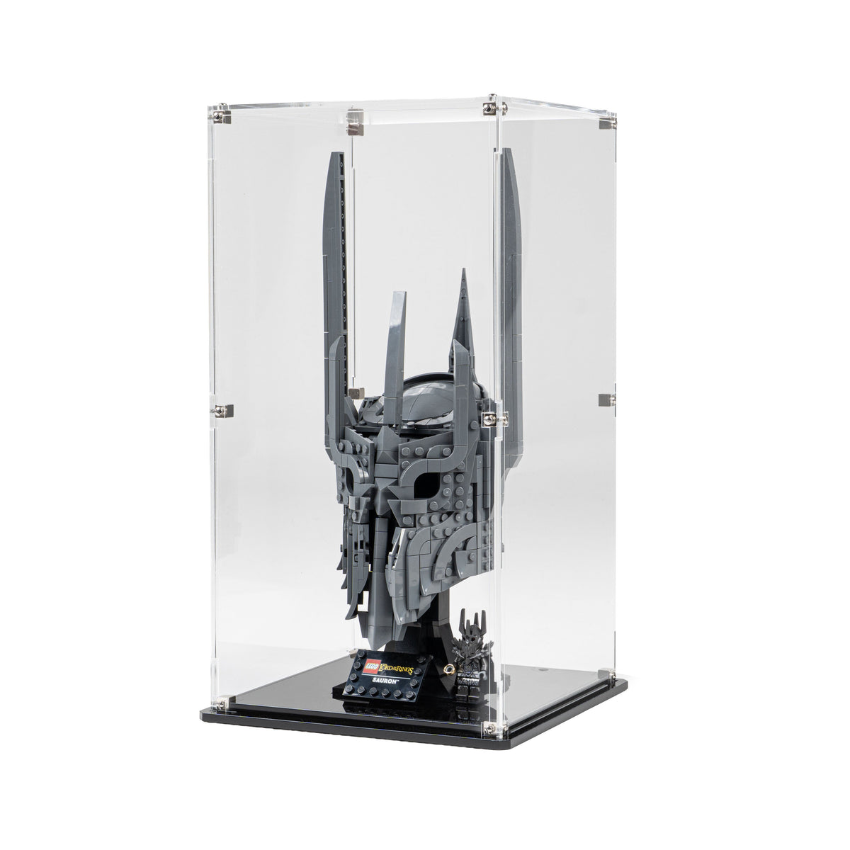 LEGO Sauron's Helmet 11373: complete model with the display case; Clear Background.
