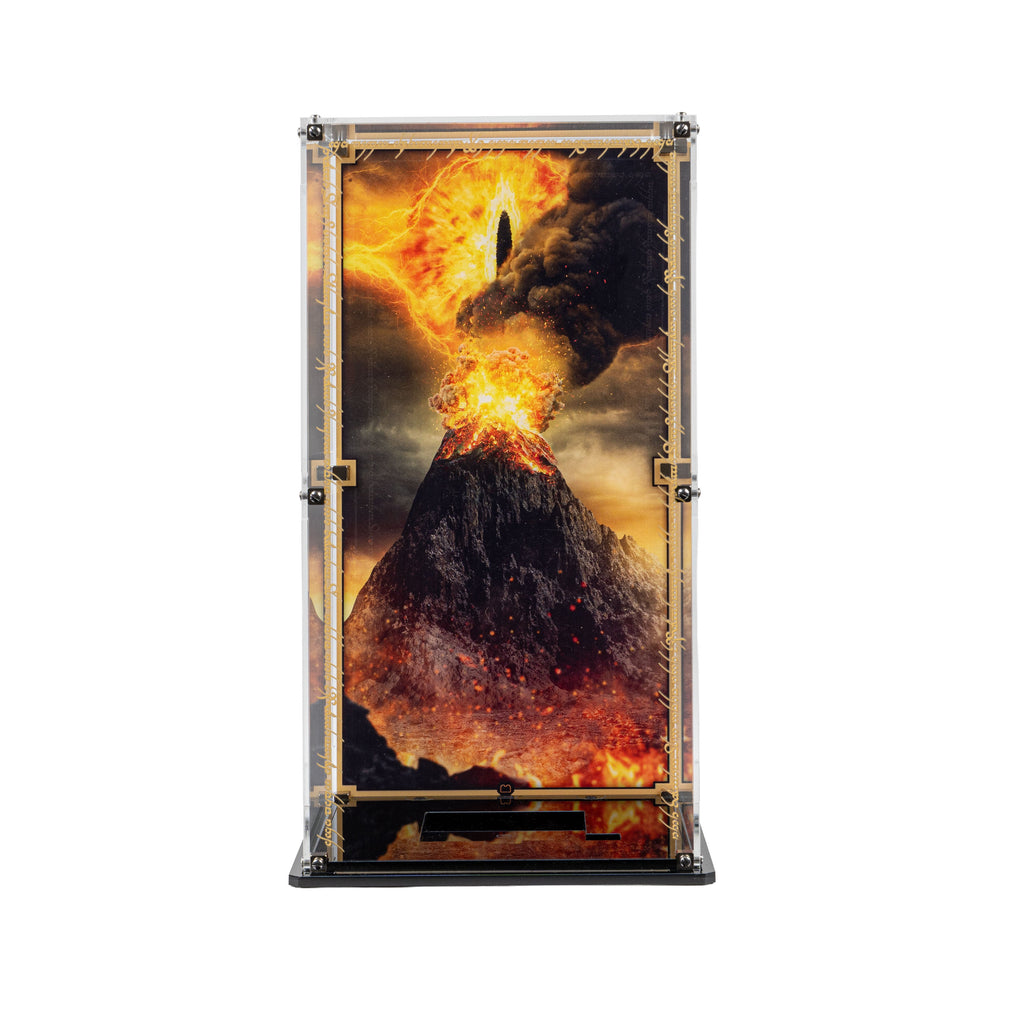 LEGO Sauron's Helmet 11373: display case panels or base without the main LEGO build.