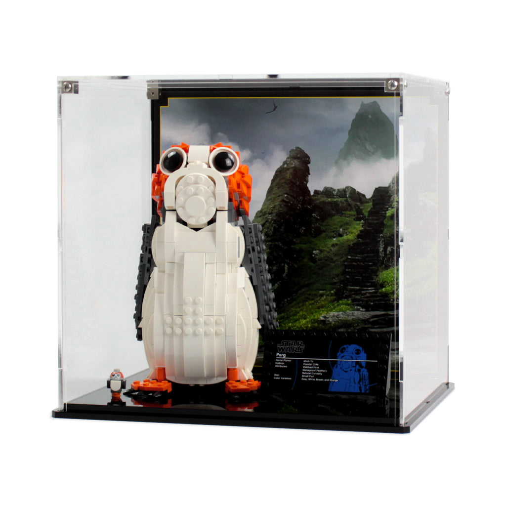 LEGO Porg 75230: complete Porg display with a coastal backdrop.