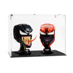 LEGO Venom and Carnage 76187 and 76199: complete model with the display case; Display Case with Clear Back Plate.