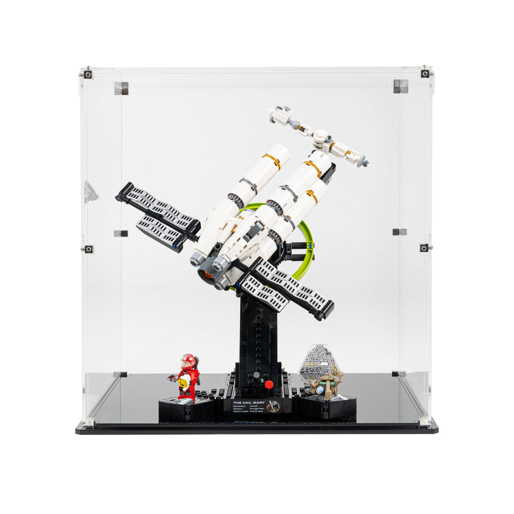 LEGO Project Hail Mary 11389: model and display case shown together.