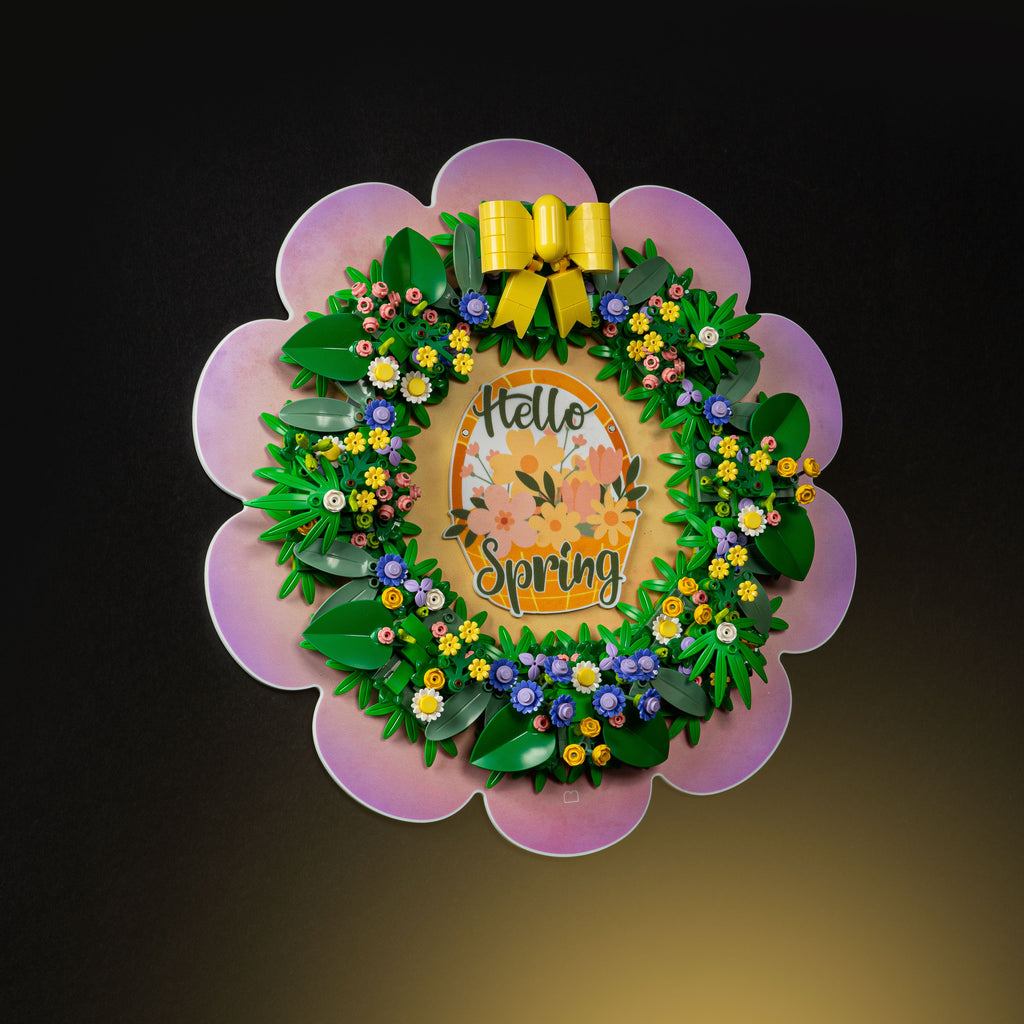 LEGO Spring Wreath 40957: complete model with the wall display stand; shown configuration.