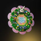 LEGO Spring Wreath 40957: model and wall display stand shown together.