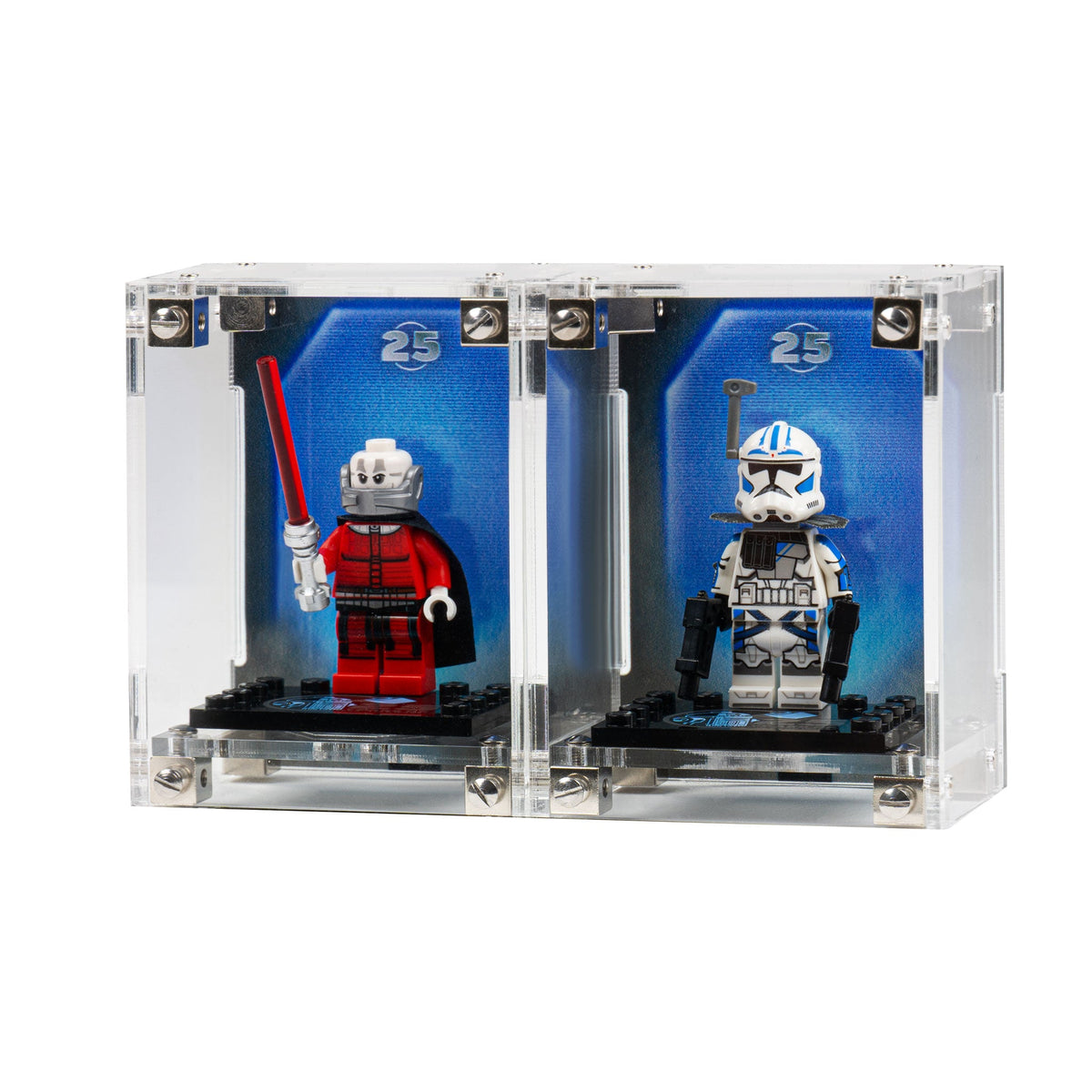 LEGO Star Wars Anniversary Minifigures 75387 and 75379 and 75394 and 75383 and 75396 and 75392 and 40755: two separate minifigure display modules shown together; one module per selected variant.