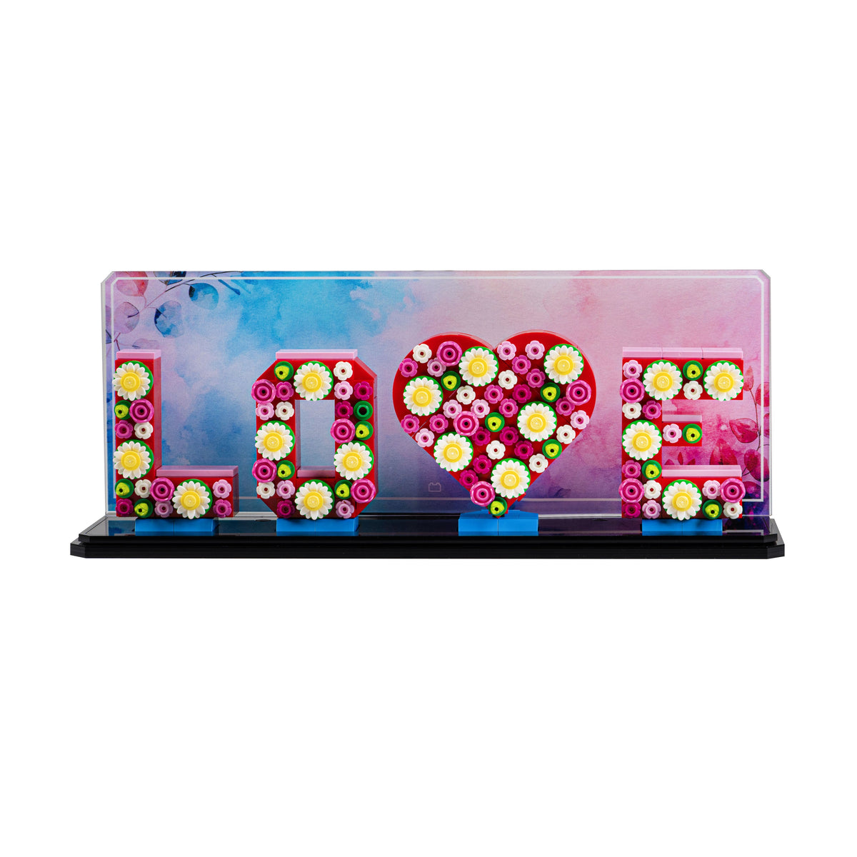 LEGO Love Letters 40867: model and display stand shown together.