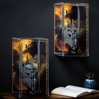 LEGO Sauron's Helmet 11373: model and wall-mounted display case shown together.