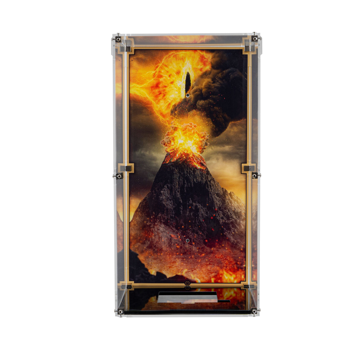 LEGO Sauron's Helmet 11373: wall-mounted display case panels or base without the main LEGO build.
