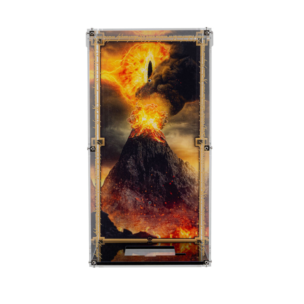 LEGO Sauron's Helmet 11373: wall-mounted display case panels or base without the main LEGO build.