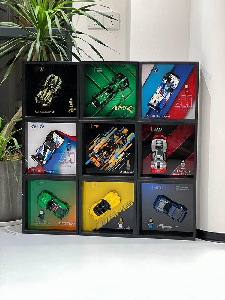 Several separate Speed Champions display frames shown together
