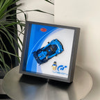 Single-car display frame compatible with LEGO 77253 - Bugatti Vision GT. Car and minifigures not included.