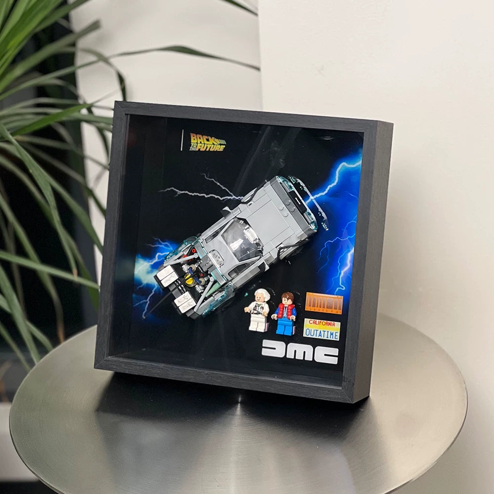 Single-car display frame compatible with LEGO 77256 - Time Machine from Back to the Future. Car and minifigures not included.