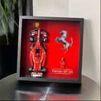 Single-car display frame compatible with LEGO 77242 - Ferrari SF-24 F1 Race Car. Car and minifigures not included.