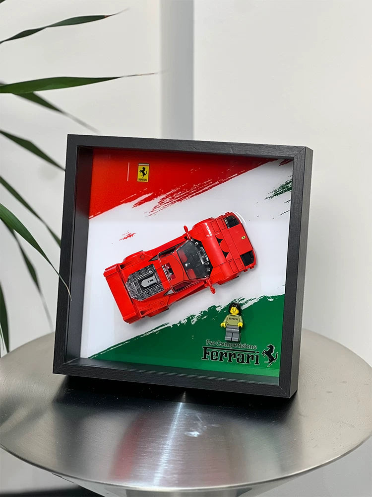 Single-car display frame compatible with LEGO 76934 - Ferrari F40. Car and minifigures not included.