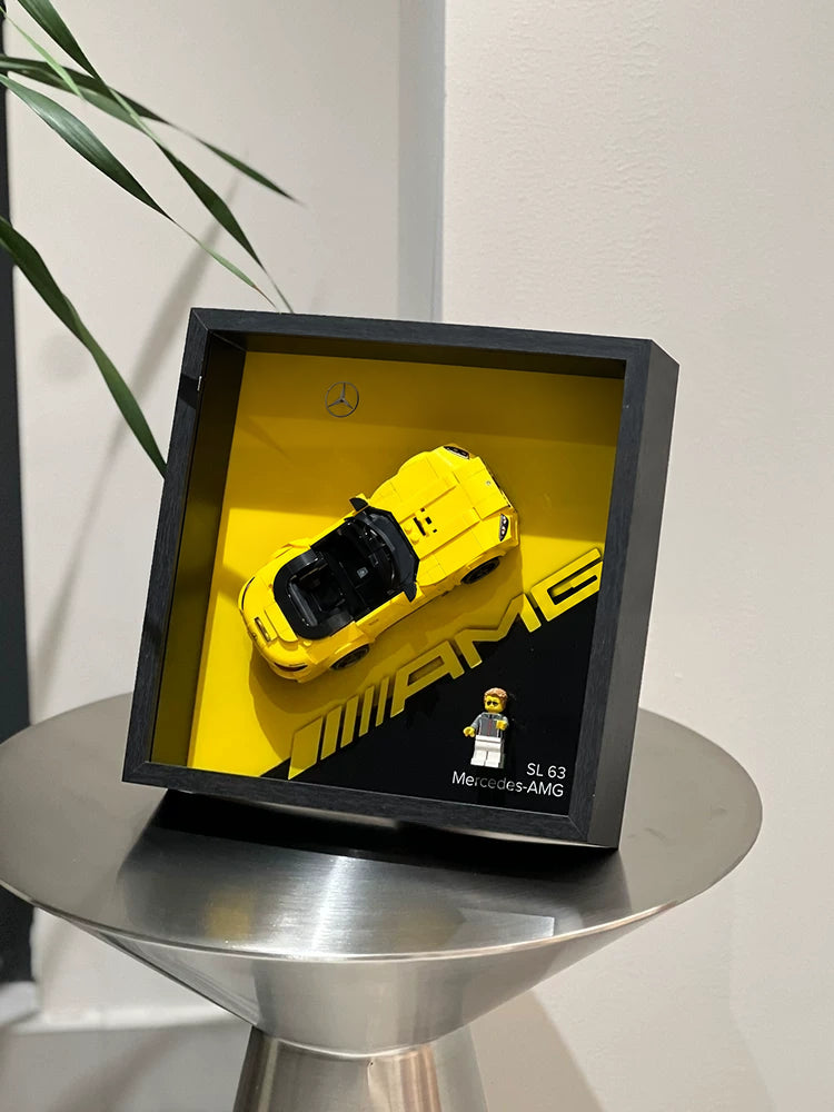 Single-car display frame compatible with LEGO 76924 - Mercedes-AMG SL 63. Car and minifigures not included.