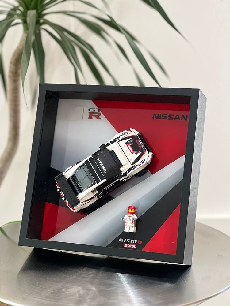 Single-car display frame compatible with LEGO 76896 - Nissan GT-R NISMO. Car and minifigures not included.