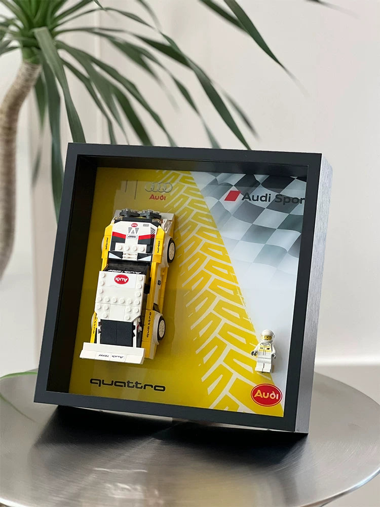 Single-car display frame compatible with LEGO 76897 - Audi Sport quattro S1. Car and minifigures not included.
