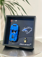 Single-car display frame compatible with LEGO 76902 - McLaren Elva. Car and minifigures not included.