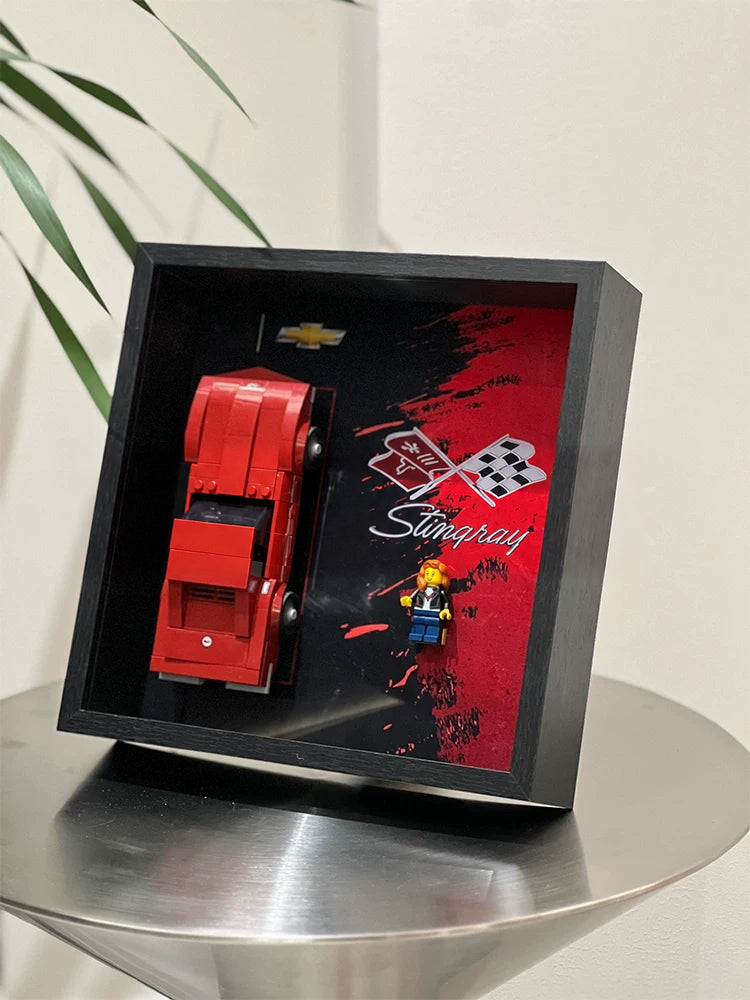 Single-car display frame compatible with LEGO 76903 - 1969 Chevrolet Corvette. Car and minifigures not included.