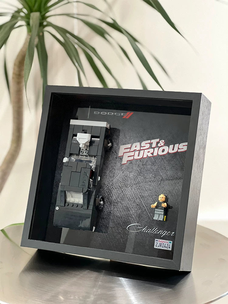 Single-car display frame compatible with LEGO 76912 - Fast & Furious 1970 Dodge Charger R/T. Car and minifigures not included.