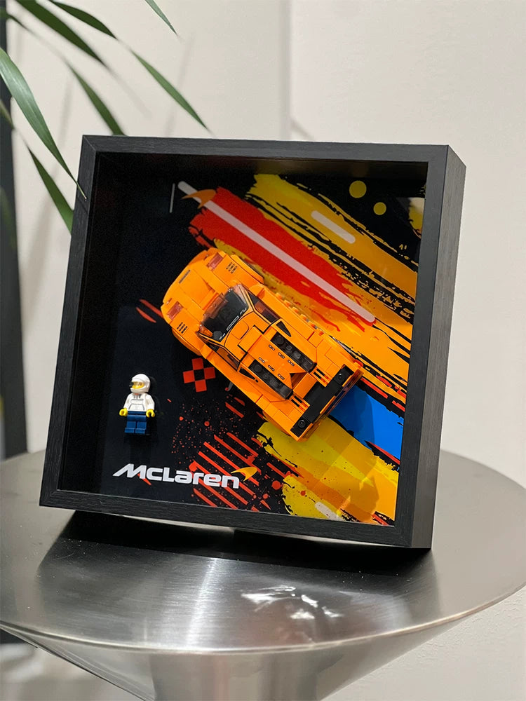Single-car display frame compatible with LEGO 76918 - McLaren F1 LM. Car and minifigures not included.