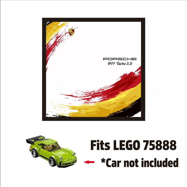 Single-car display frame compatible with LEGO 75888 - Porsche 911 Turbo 3.0. Car and minifigures not included.