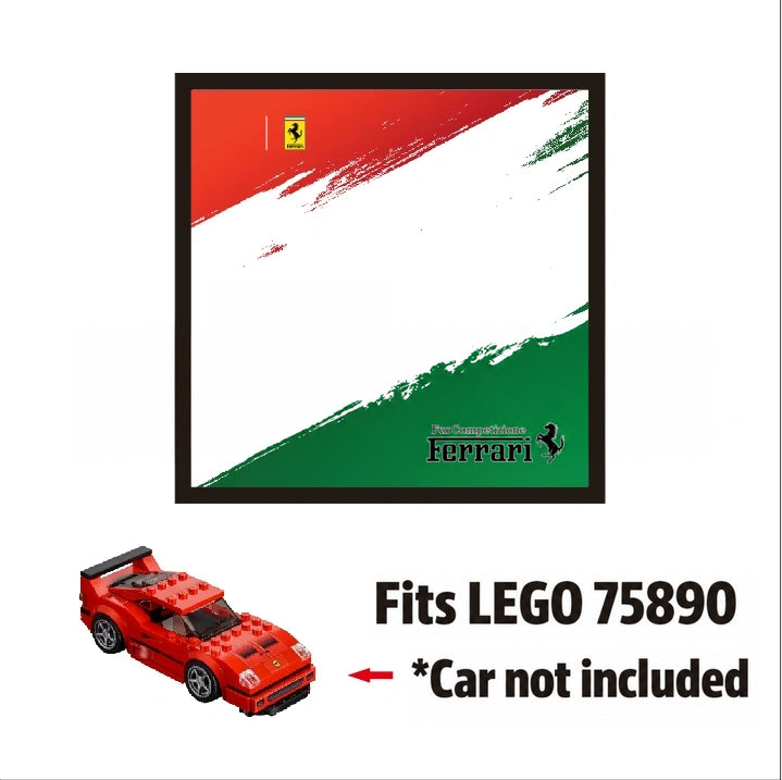 Single-car display frame compatible with LEGO 75890 - Ferrari F40 Competizione. Car and minifigures not included.