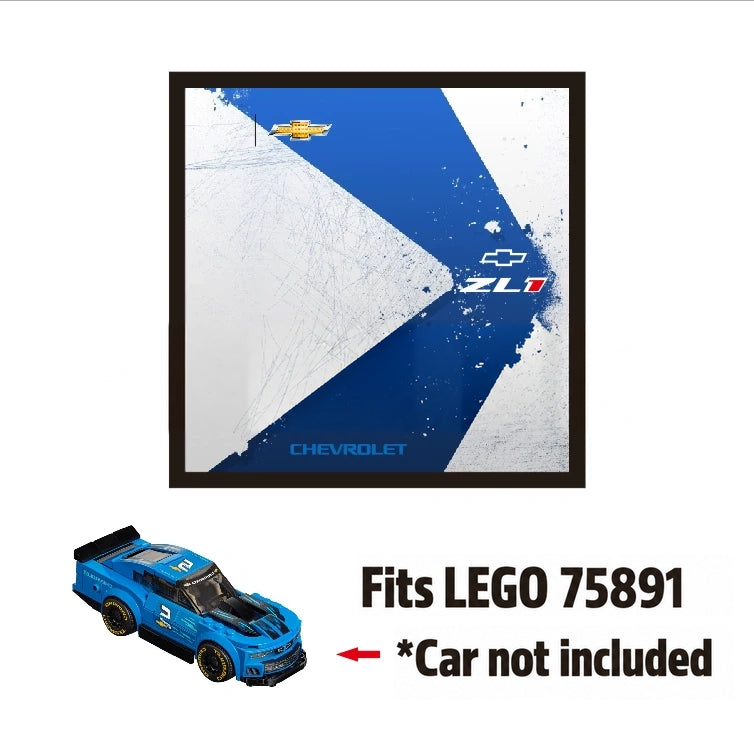 Single-car display frame compatible with LEGO 75891 - Chevrolet Camaro ZL1 Race Car. Car and minifigures not included.