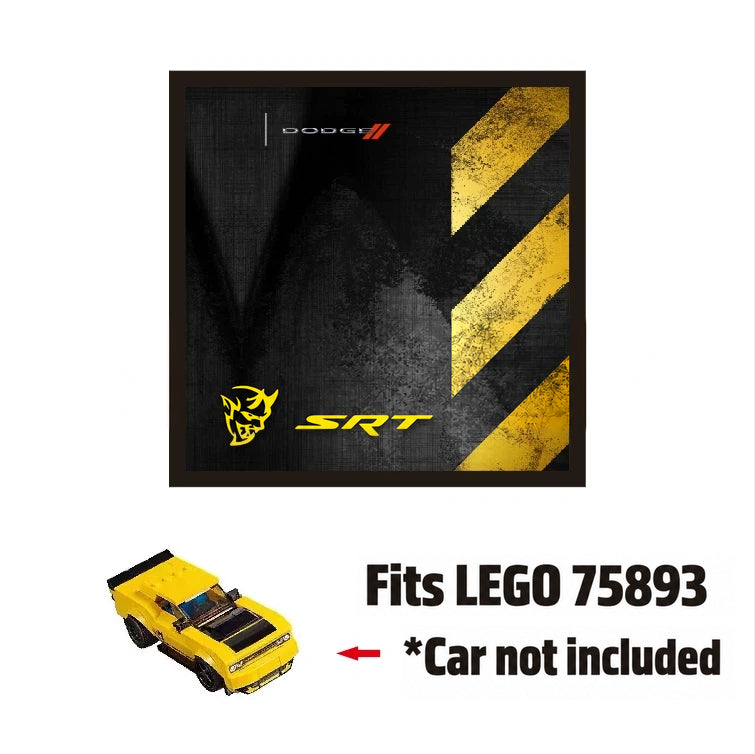 Single-car display frame compatible with LEGO 75893 - 2018 Dodge Challenger SRT Demon. Car and minifigures not included.