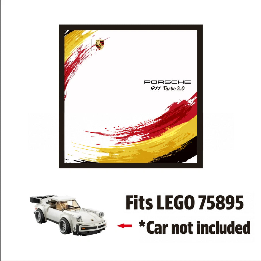Single-car display frame compatible with LEGO 75895 - Porsche 911 Turbo 3.0. Car and minifigures not included.