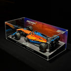 Angled acrylic display case for LEGO McLaren Formula 1 Race Car (42141), complete angled case with McLaren model