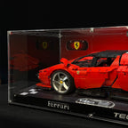 Angled acrylic display case for LEGO Ferrari Daytona SP3 (42143), front and side close-up
