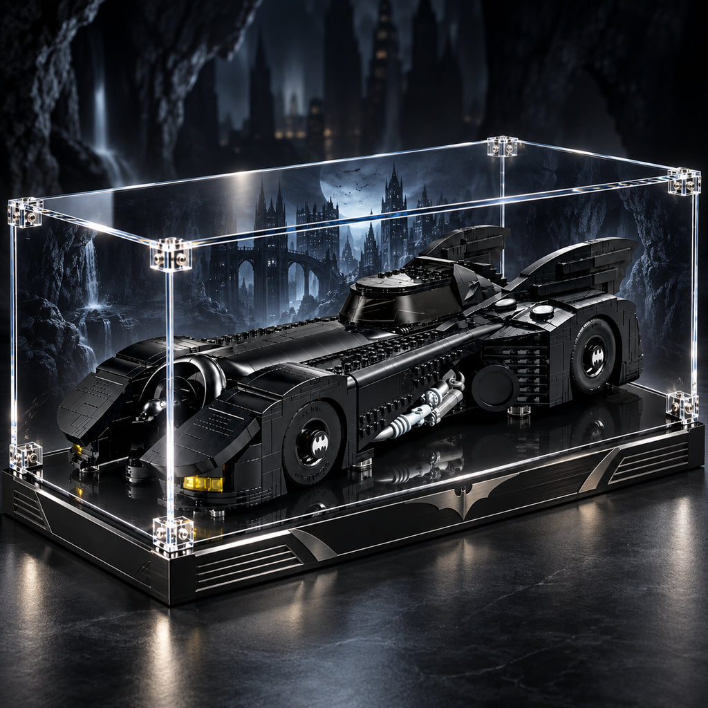Display case with lighting for LEGO Batman Returns Batmobile 76355