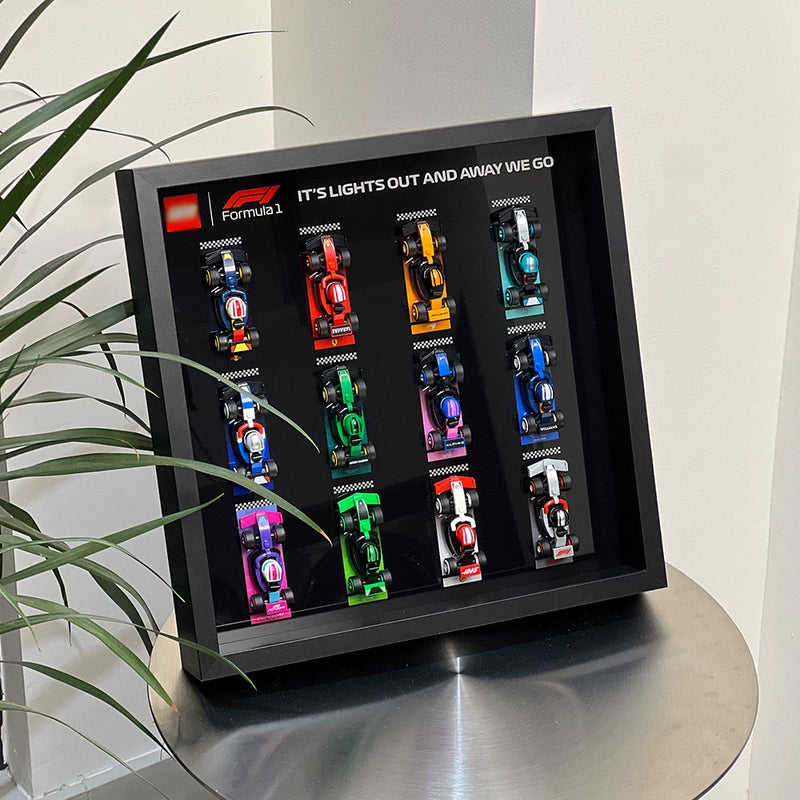 Wall display frame for LEGO F1 collectible race cars