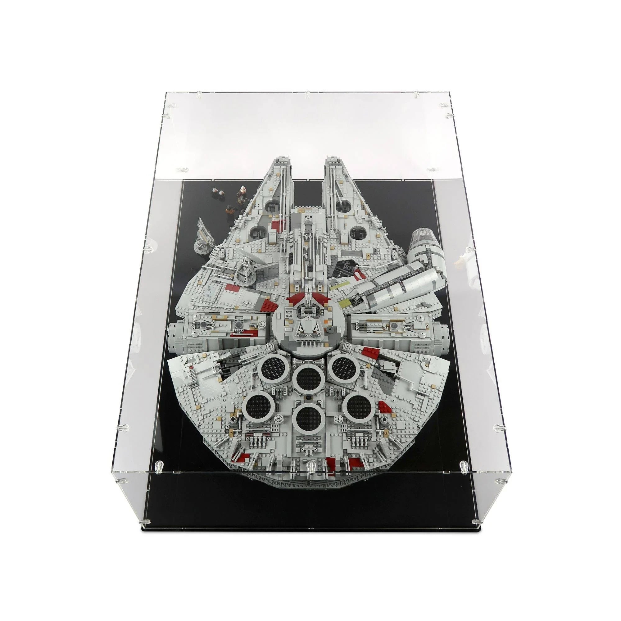 Millennium Falcon model in a clear acrylic case